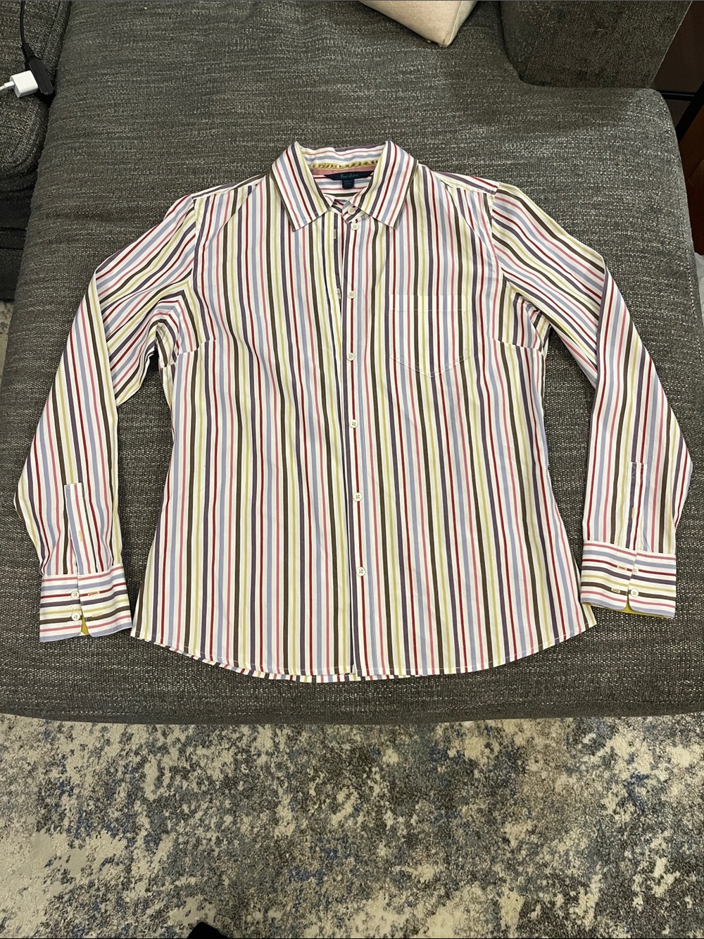 Boden Multicolor Vertical Stripe Button-Up Shirt - White Base